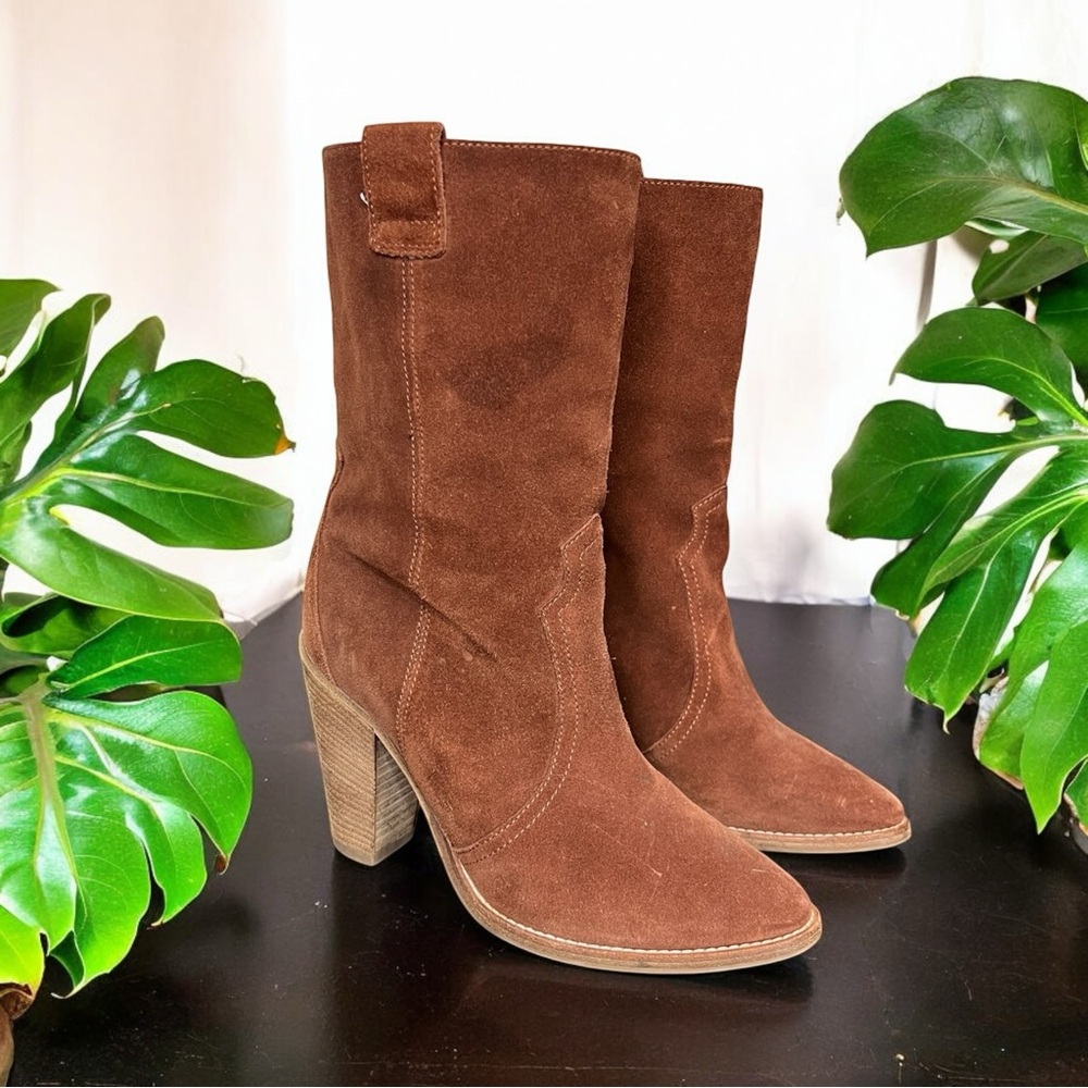 Aquatalia Brown Suede Mid-Calf Heeled Boots
